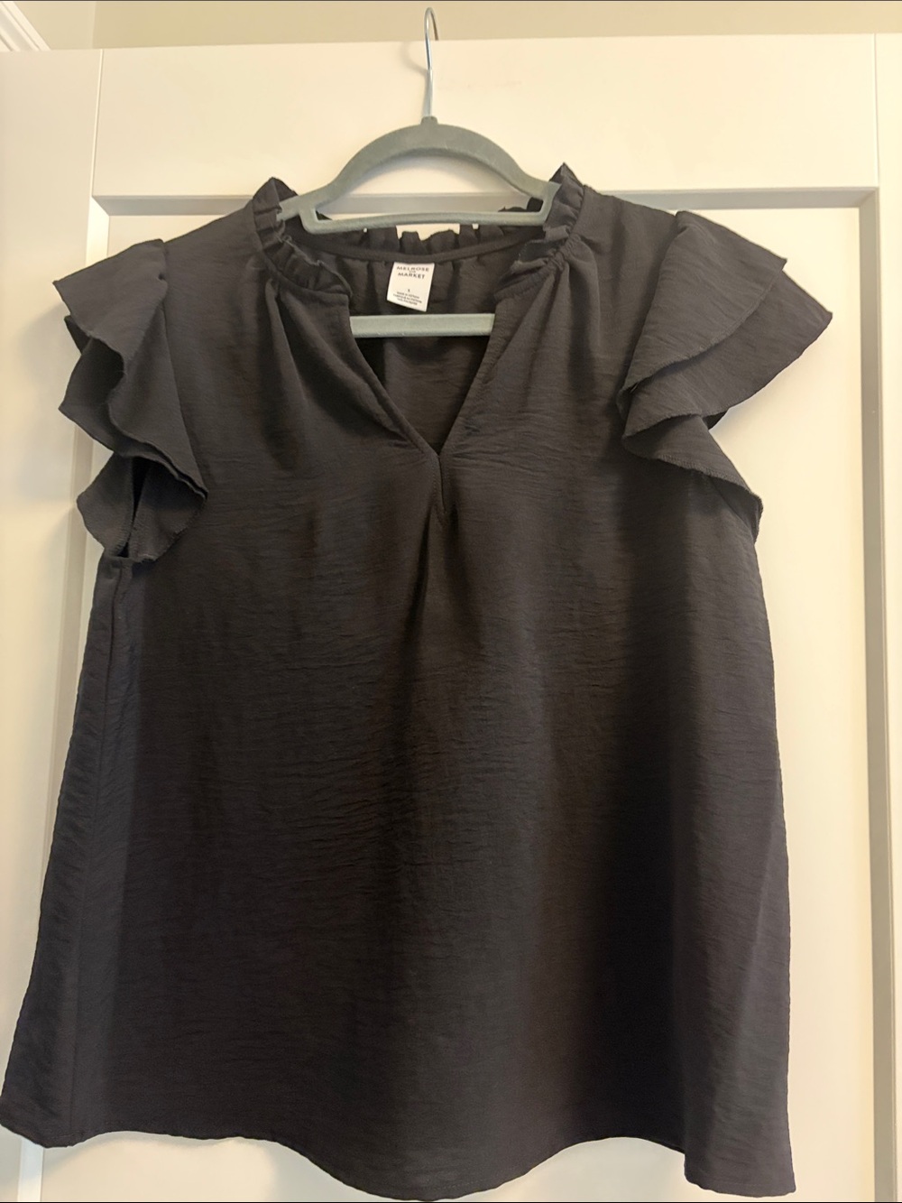 Melrose and Market Black Ruffle Sleeve V-Neck Blouse